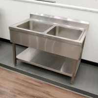 Commercial Kitchen Equipment 304 201 Stainless Steel double  kitchen sink with handmade bowls