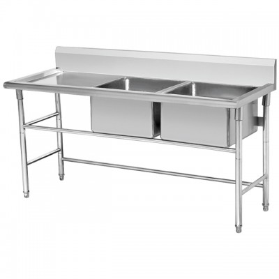 Commercial used stainless steel kitchen sinks double bowl sink bench worktable