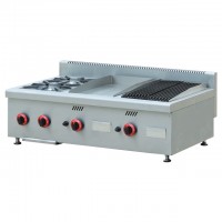 Counter Top 2 Burner Gas Range+Flat Griddle+Lava Rock Grill Combination Gas Cooking range Equipment