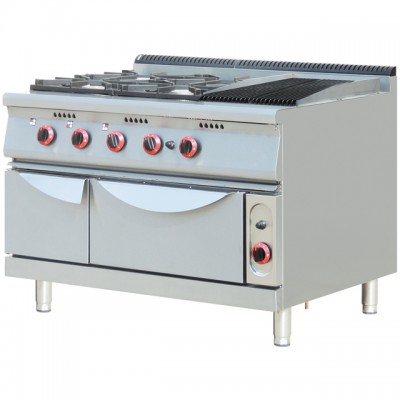 4 Burners Gas Range+Lava stone Grill+Oven Combination Multifunction Oven Gas Cooking Equipment